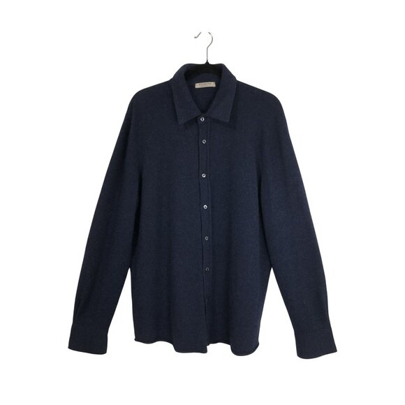 Fioroni Cashmere Button-Up Shirt Size XL Navy Blue Long Sleeve Mens